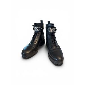 Michael Kors TATUM Leather Ankle Combat Boots Black SZ 8.5